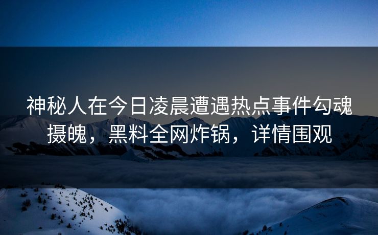 神秘人在今日凌晨遭遇热点事件勾魂摄魄，黑料全网炸锅，详情围观
