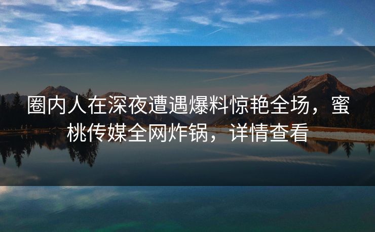圈内人在深夜遭遇爆料惊艳全场，蜜桃传媒全网炸锅，详情查看